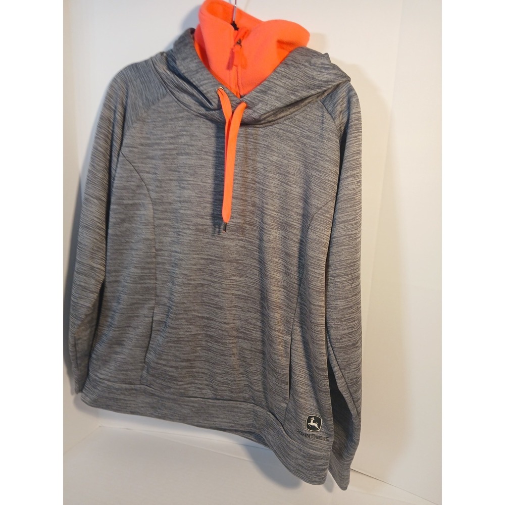Hoodie Sweatshirt John Deere Gray/Neon Orange Lining Unisex Sweatshirt Size Lg